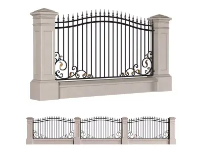 Fence in classic style with wrought iron railing 3D model purchase