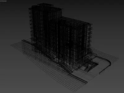 Modern Residential Apartment Building with Terrain 3D model