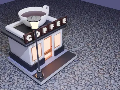 COFFEE SHOP EXTERIOR  Low-poly 3D model