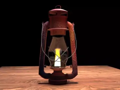 Lampa old rusty lamp on wooden table Free 3D model