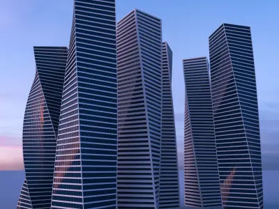 Skyscrapers three curved at dusk 3D model