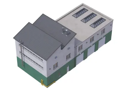 Industrial Building 15 Green Low-poly 3D model