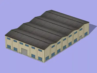 Modern industrial warehouse  Low-poly 3D model