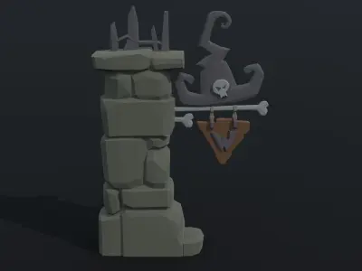 Cartoon fantasy witch road sign Polygonal Style Low-poly 3D model