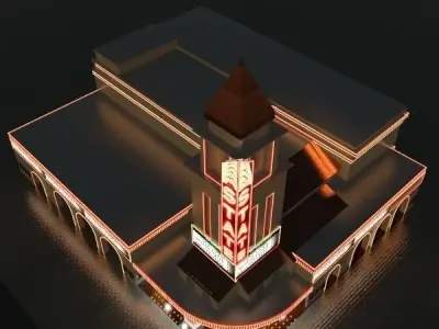 Detailed Movie Theater Exterior 3D model