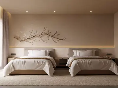 Wabi-sabi style hotel room 3D model