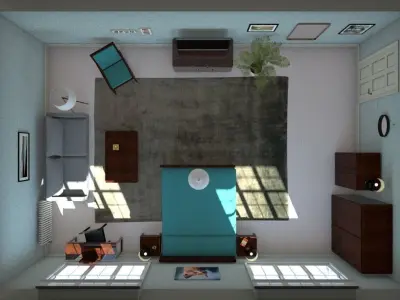 Complete bedroom 1 Low-poly 3D model