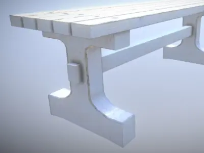 Game Ready Park Bench White Wooden Painted Low-Poly Low-poly 3D model
