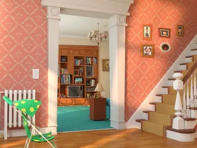 Cartoon Hall Living Room V2 3D model