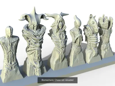 Biomechanic chess set collection 3D Model Pack