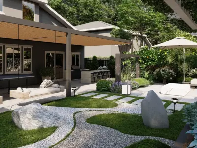 D Exterior Scene 3D model design garden and landscape 3D model