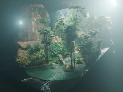 Tropical forest and river assets Low-poly 3D model