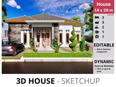 House 14x20m code 658 - Sketchup 3D model 3D model 3D model