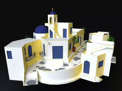 Stylized Mediterranean Town  Low-poly 3D model