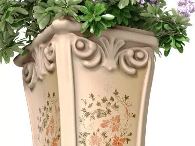 Ornamental plant flowers in classic ceramic vase urn flowerpot  3D model