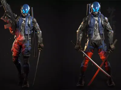 Cyberpunk Samurai Character Low-poly 3D model