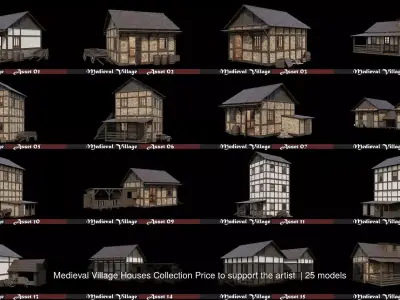  Medieval Village Houses Collection Price to support the artist  3D Model Pack