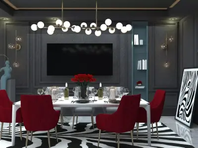 Diningroom dining room with walls and zebra rug 3D print model