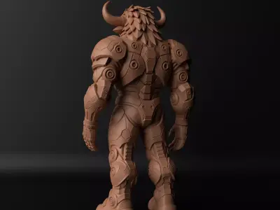 Cyber Bison Robotic Armored 3D Printable Sculpture 3D print model