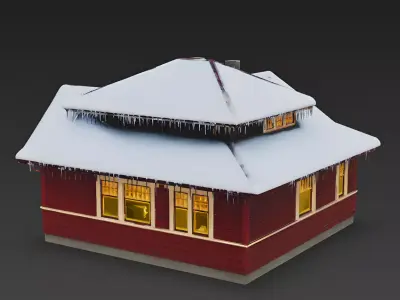 Cozy Red Winter Craftsman Bungalow 3D Model Low-poly 3D model