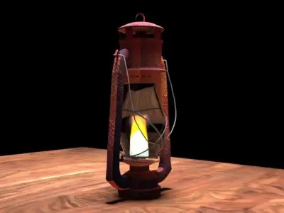 Lampa old rusty lamp on wooden table Free 3D model