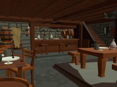 Simple Poly Medieval Tavern Lowpoly Low-poly 3D model