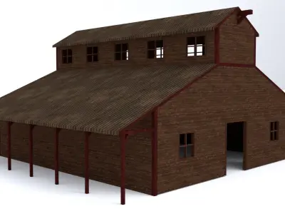 Stables barn with roof Low-poly 3D model