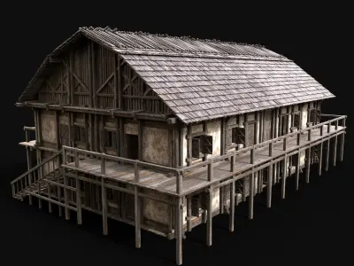 TAVERN ENTERABLE MEDIEVAL HOUSE INN HUT FARM COTTAGE WOODEN AAA Low-poly 3D model