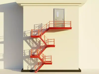 Fire Escape Staircase Exterior 3D Model - Low Poly Low-poly 3D model