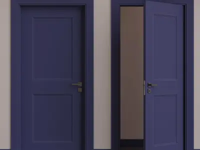 Interior Door 02 Variant 7 Blue Finish PBR Game Ready Low Poly Low-poly 3D model