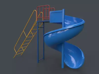 PBR Modular Outdoor Spiral Tube Slide C Low-poly 3D model