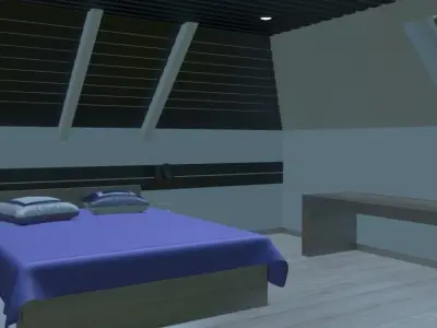 Interior bedroom with bed and dresser Low-poly 3D model