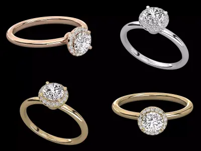 Classic Halo Diamond Engagement Ring CAD Design With Smooth Band 3D print model