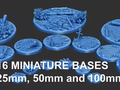 PACK 3 - 16 MINIATURE BASES  25mm 50mm and 100mm 3D Print Ready 3D print model