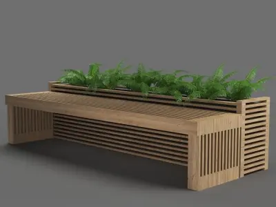 bench602 wooden bench with plants 3D model