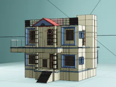 Modern Two Story House Exterior 3D Model No Interior Low-poly 3D model