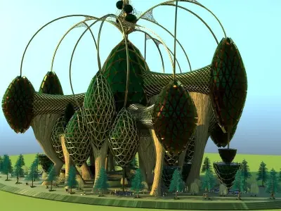 ARENA futuristic building with trees 3D model