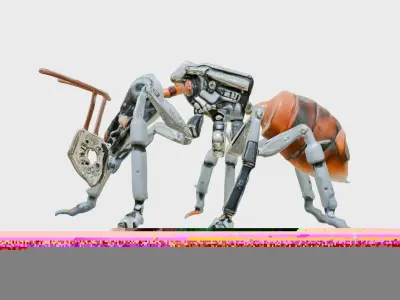 Robotic Forest Ant with Metallic Mandibles and Eye Detectors Low-poly 3D model