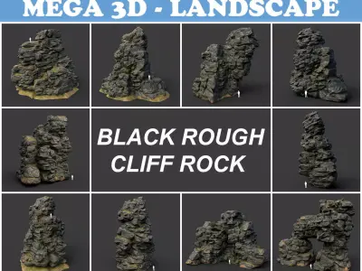 Low poly Black Cliff Modular Rock 210423 Low-poly 3D model