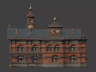 Steampunk Grand Victorian Train Station 3D Model Low-poly 3D model
