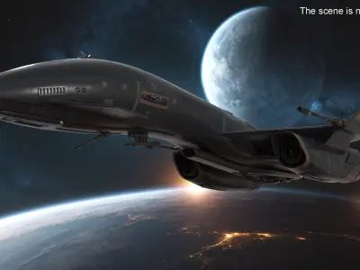 Black Futuristic Fighter Spaceship in Flight 3D model