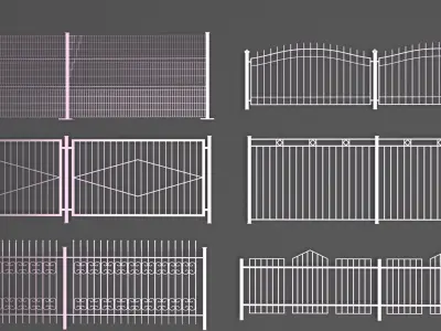 Fence Collection set of metal fences and gates 3D model