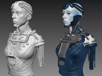 high poly female Cyborg  robot 3D model