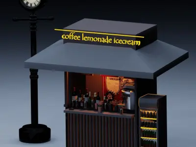 Coffee Station with Clock and Snow Low-poly 3D model