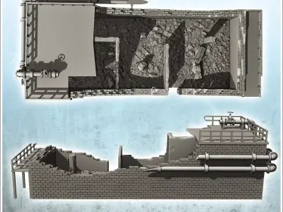 Brick industrial building with staircase and piping ruined versi 3D print model
