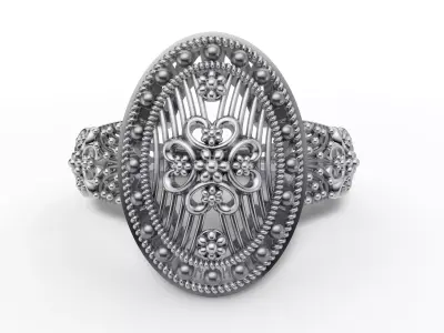 Gold Filigree Floral Cocktail Vintage Style Ring 3D print model