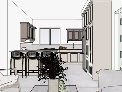 kitchen and living room 3D model