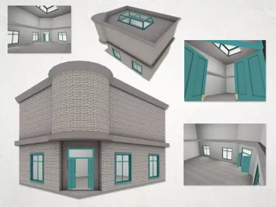 House building with windows and doors Low-poly 3D model