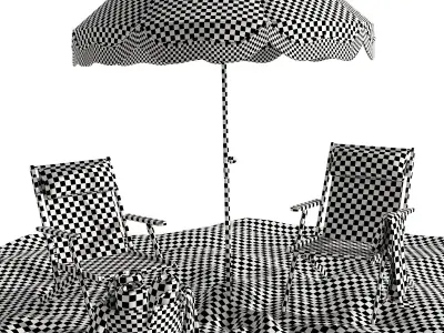 Beach umbrella and chaise longue set 10 3D model