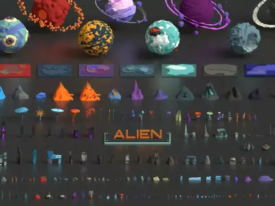 Low Poly Space Alien Worlds 3D Asset Pack Low-poly 3D model